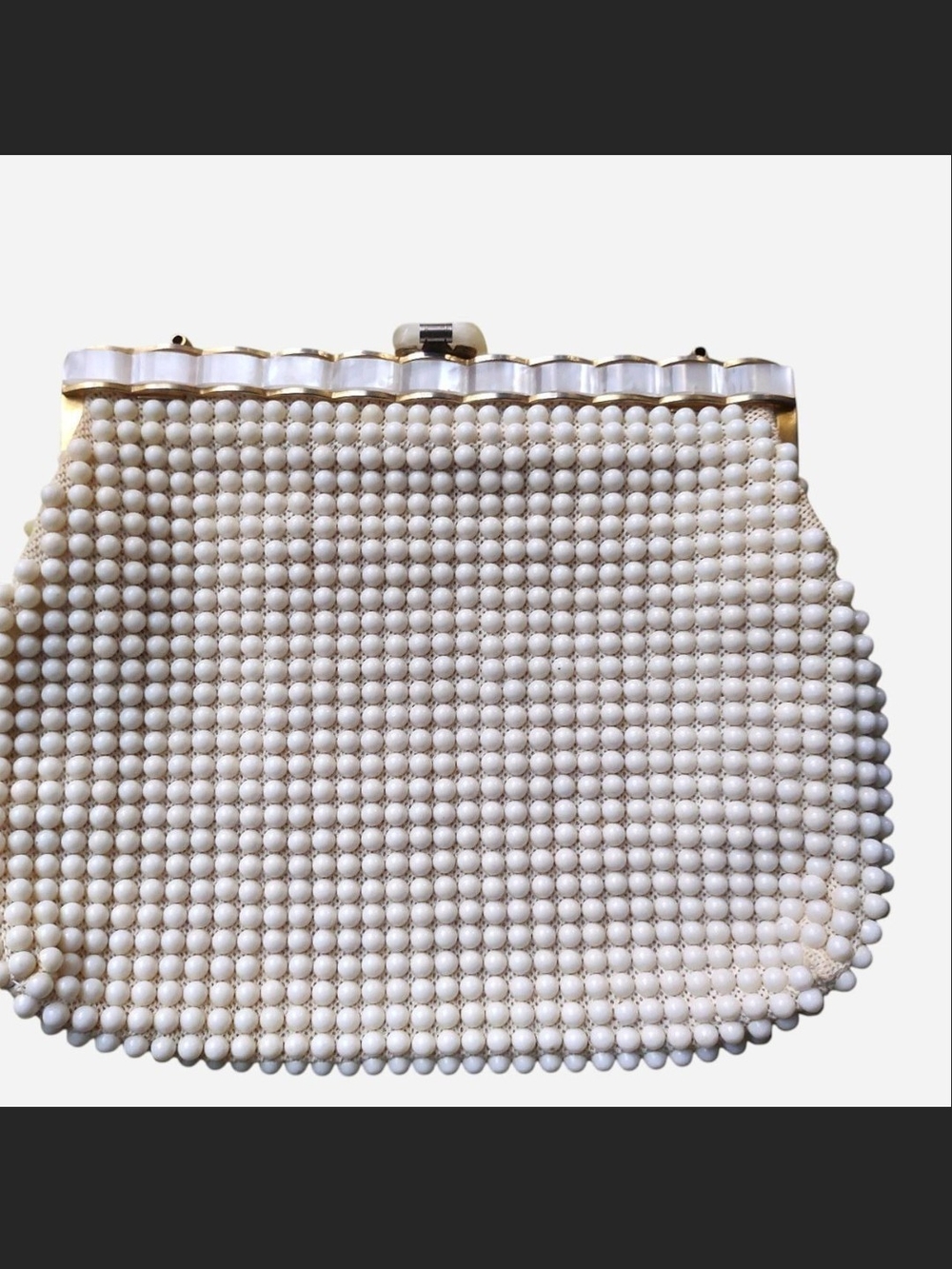 White Beaded Evening Clutch - Elegant Pearl-Style Handbag